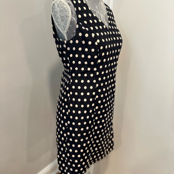 Ann Taylor Women Petite Sz:4 Black/ Cream Embroidered polka dot Sleeveless Dress - Picture 7 of 12